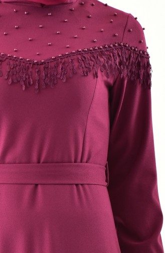 فستان بتصميم حزام للخصر والدانتيل 2020-03 لون ارجواني 2020-03