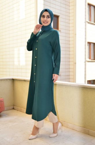 EFE Buttoned Long Tunic 1111-06 Emerald Green 1111-06
