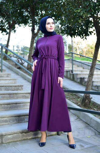 Belted Abaya  7953-03 Purple 7953-03