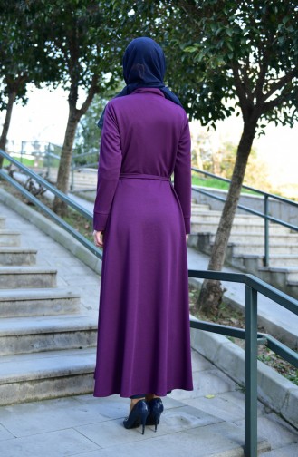 Belted Abaya  7953-03 Purple 7953-03