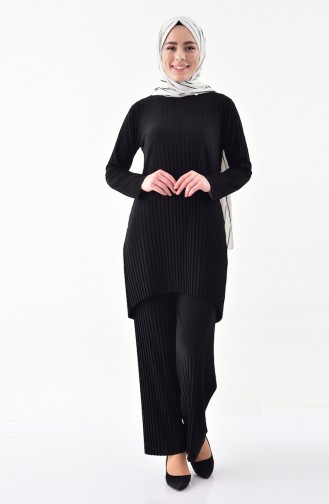 Piliseli Tunik Pantolon İkili Takım 1002-02 Siyah