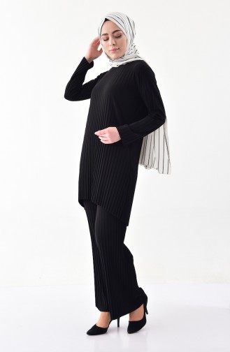 Piliseli Tunik Pantolon İkili Takım 1002-02 Siyah
