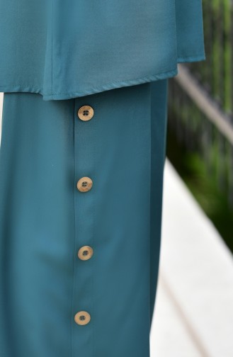 Bağcıklı Tunik Pantolon İkili Takım 10112-05 Zümrüt Yeşili