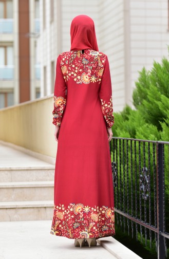 EFE Floral Patterned Dress 0371-03 Claret Red 0371-03