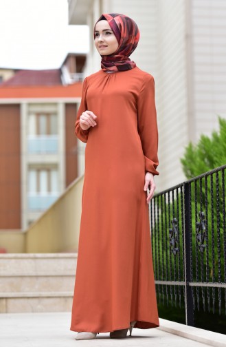 إي أف إي فستان بتصميم أكمام مزمومة 1919-02 لون قرميدي 1919-02