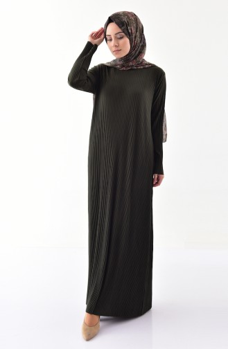 ايلميك فستان بتصميم طيات 5217-06 لون أخضر كاكي داكن 5217-06