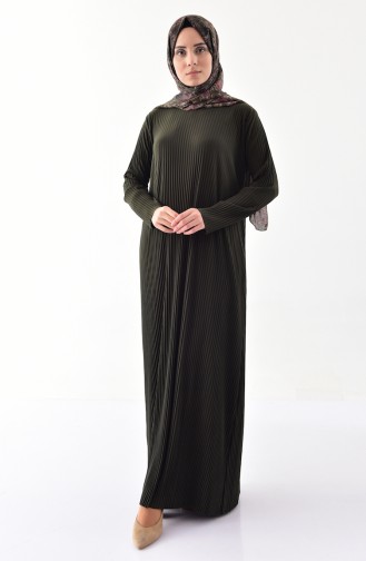 ايلميك فستان بتصميم طيات 5217-06 لون أخضر كاكي داكن 5217-06