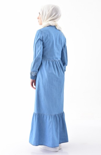 Düğmeli Kot Elbise 6141-02 Kot Mavi
