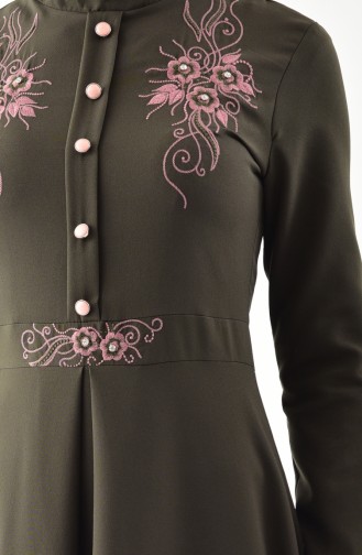 MISS VALLE Embroidery Detail Stone Dress 8857-01 Khaki 8857-01