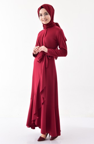 فستان واسع بتصميم حزام للخصر 4064-02 لون خمري 4064-02