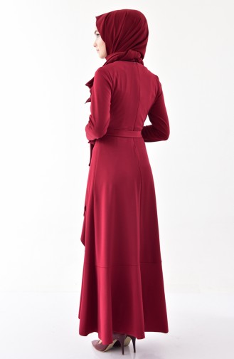 فستان واسع بتصميم حزام للخصر 4064-02 لون خمري 4064-02