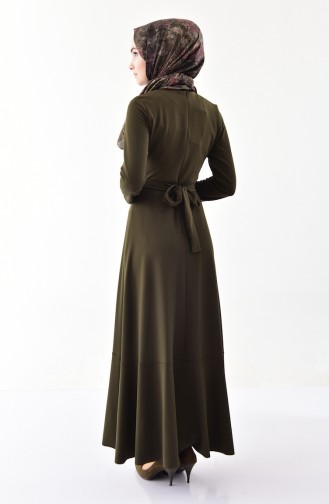 فستان واسع بتصميم حزام للخصر 4064-03 لون اخضر كاكي 4064-03