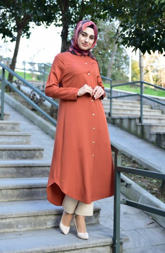 Düğmeli Uzun Tunik 1111-02 Kiremit