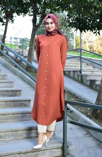 Düğmeli Uzun Tunik 1111-02 Kiremit