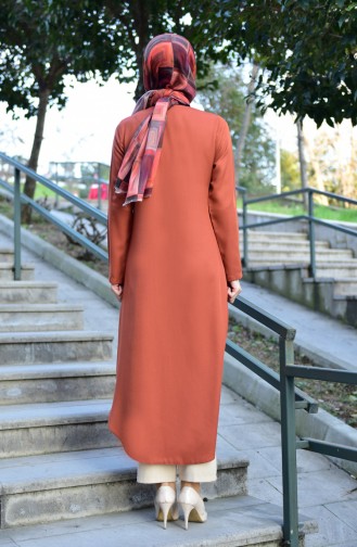 Düğmeli Uzun Tunik 1111-02 Kiremit