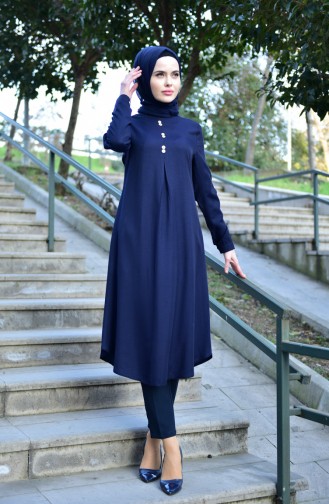 EFE Button Detailed Long Tunic 2222-07 Navy Blue 2222-07