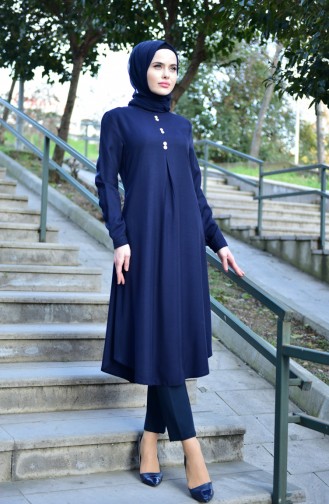 EFE Button Detailed Long Tunic 2222-07 Navy Blue 2222-07