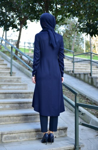EFE Button Detailed Long Tunic 2222-07 Navy Blue 2222-07