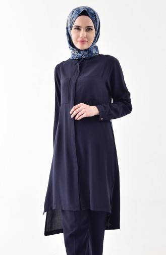 iLMEK Pocket Detailed Asymmetric Tunic 5235-03 Navy Blue 5235-03