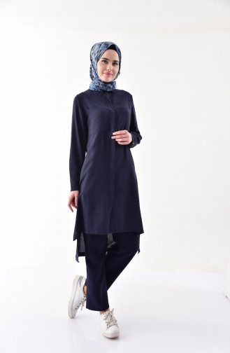 iLMEK Pocket Detailed Asymmetric Tunic 5235-03 Navy Blue 5235-03