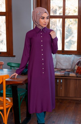 Minahill Buttoned Viscose Tunic 10108-02 Plum 10108-02