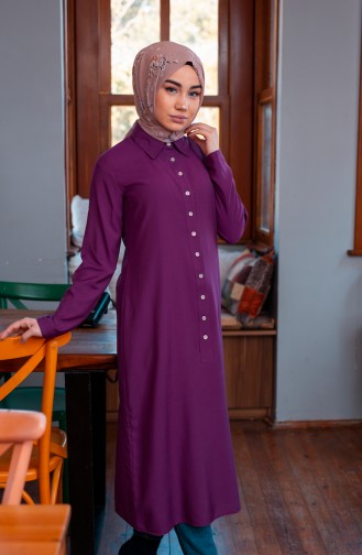 Minahill Buttoned Viscose Tunic 10108-02 Plum 10108-02
