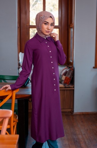 Minahill Buttoned Viscose Tunic 10108-02 Plum 10108-02