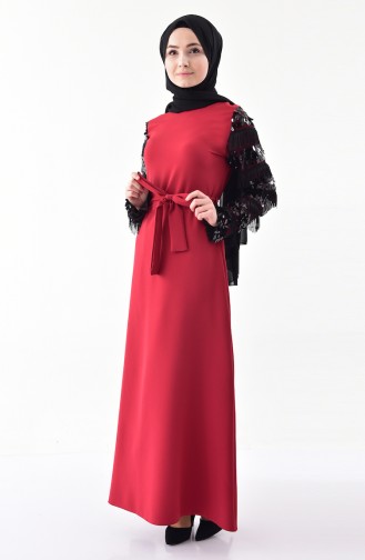 BURUN Sequin Belted Dress 81640-04 Claret Red 81640-04
