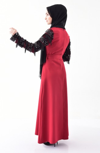 BURUN Sequin Belted Dress 81640-04 Claret Red 81640-04