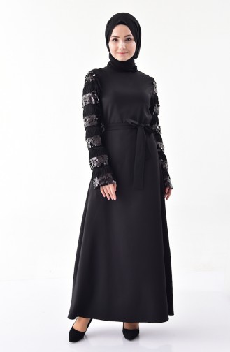 BURUN Sequin Belted Dress 81640-05 Black 81640-05