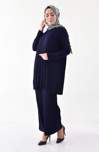 iLMEK Pleated Tunic Pants Double Suit 5219-02 Navy Blue 5219-02