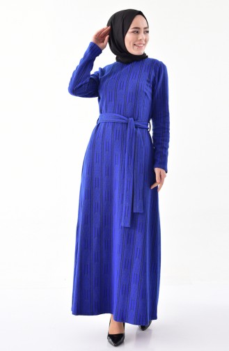 دلبر فستان بتصميم مطبع وحزام للخصر 1109-01 لون ازر 1109-01