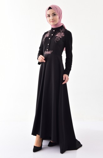MISS VALLE Embroidery Detail Stone Dress 8857-02 Black 8857-02