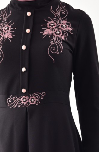 MISS VALLE Embroidery Detail Stone Dress 8857-02 Black 8857-02