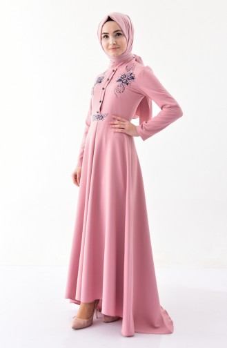 MISS VALLE Embroidery Detail Stone Dress 8857-05 dry Rose 8857-05