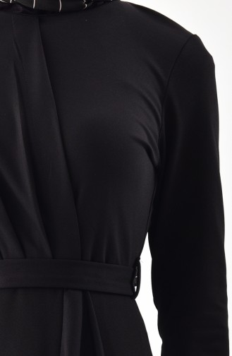 Volanlı Kuşaklı Elbise 4064-05 Siyah