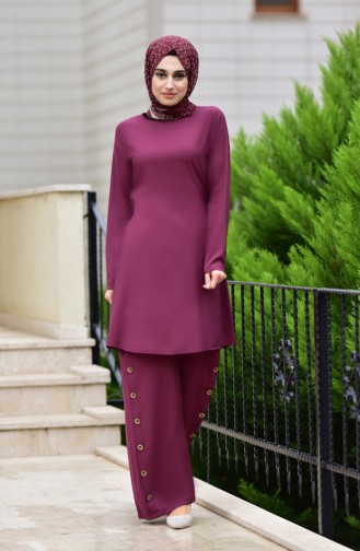 Bağcıklı Tunik Pantolon İkili Takım 10112-06 Bordo