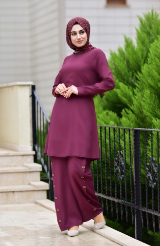 Bağcıklı Tunik Pantolon İkili Takım 10112-06 Bordo