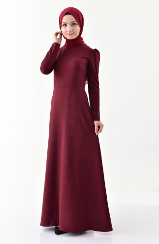 Ekose Desenli Elbise 9000-04 Bordo