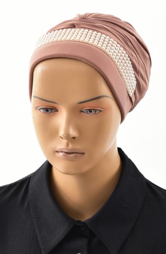 Abiye İncili Hazır Türban Bone 1028-02 Bej 1028-02
