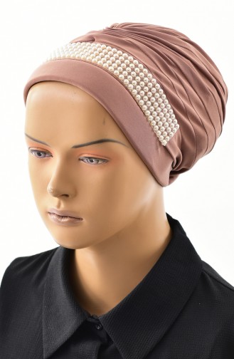 Abiye İncili Hazır Türban Bone 1028-02 Bej 1028-02