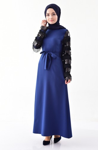 BURUN Sequin Belted Dress 81640-03 Navy Blue 81640-03