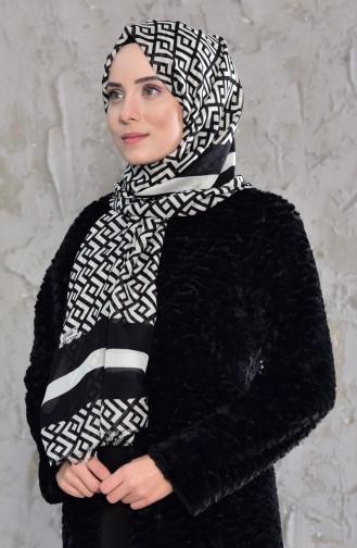 Geometrik Desenli Cotton Şal 24697-01 Siyah