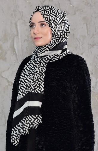 Geometrik Desenli Cotton Şal 24697-01 Siyah