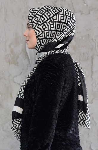 Geometrik Desenli Cotton Şal 24697-01 Siyah