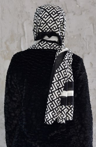 Geometrik Desenli Cotton Şal 24697-01 Siyah