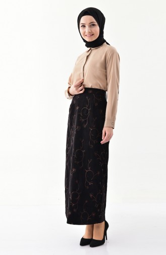 Patterned Velvet Skirt 5009B-01 Black 5009B-01