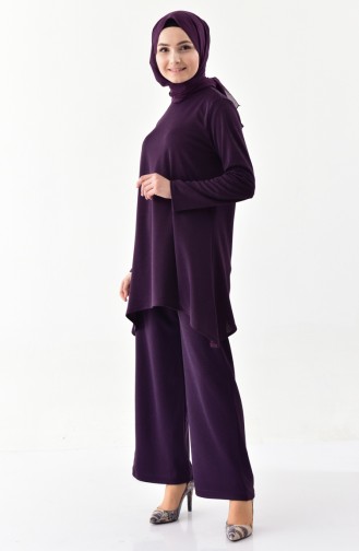 Silvery Tunic Pants Binary Suit 1269-01 Purple 1269-01