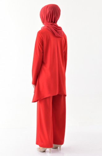 Simli Tunik Pantolon İkili Takım 1269-02 Kırmızı
