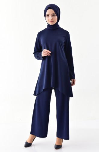 Silvery Tunic Pants Binary Suit 1269-03 Navy Blue 1269-03